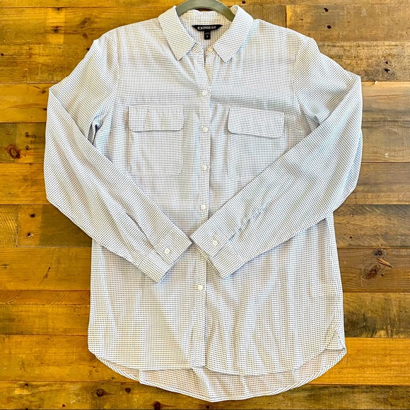 Express Polka Dot Long Sleeve Button Up Top- MEDIUM - Picture 2 of 6